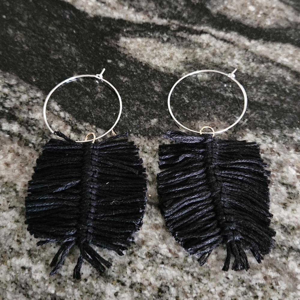 Elegant Black Fringe Hoop Earrings